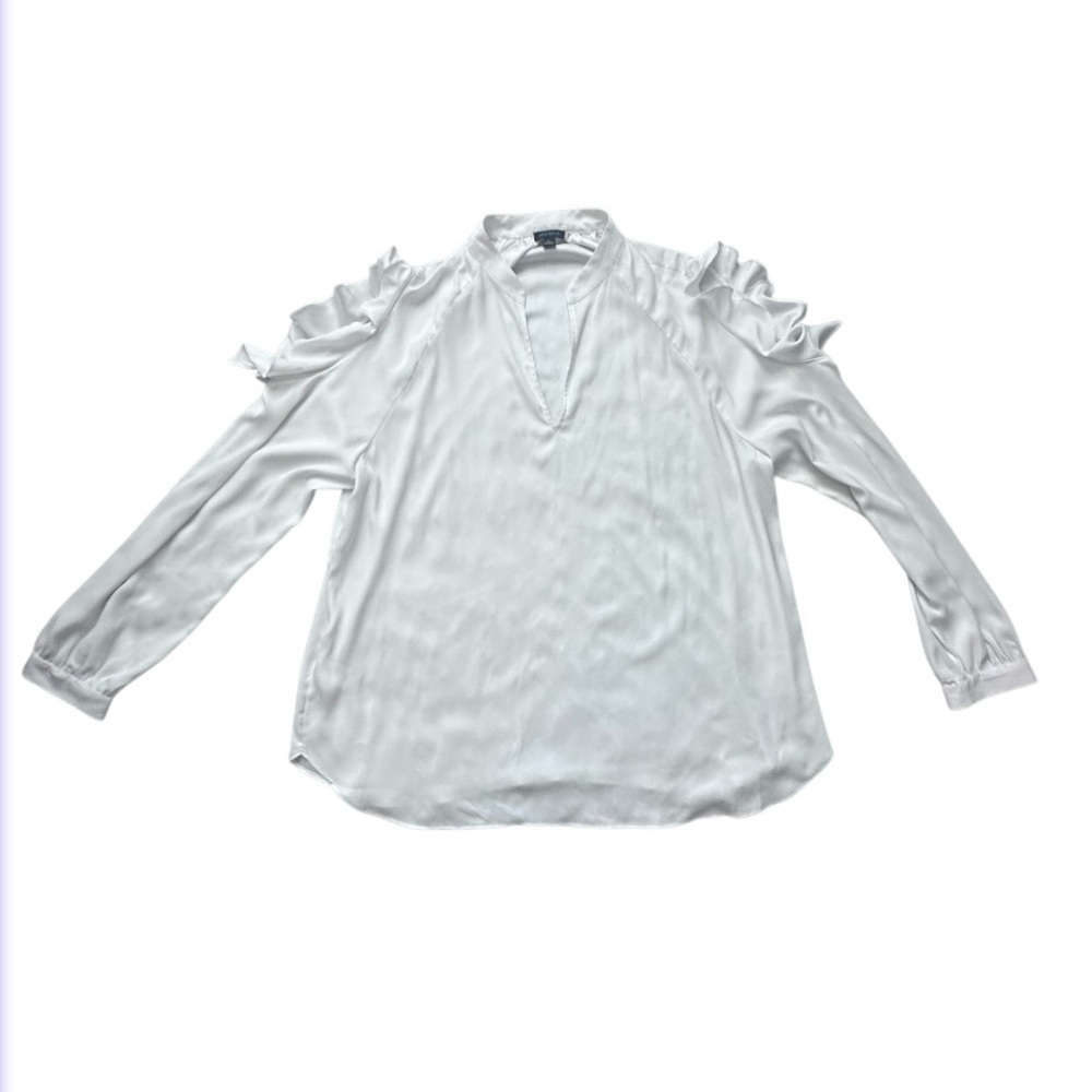 Ann Taylor White Ruffle Cold Shoulder Ladies Blouse Sz XL